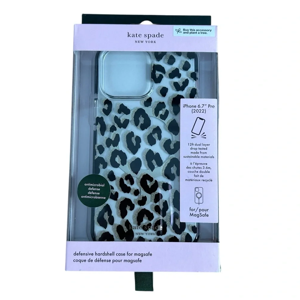 Kate Spade iphone 14 Plus Case Hardshell Magsafe 6.7 In Leopard NEW